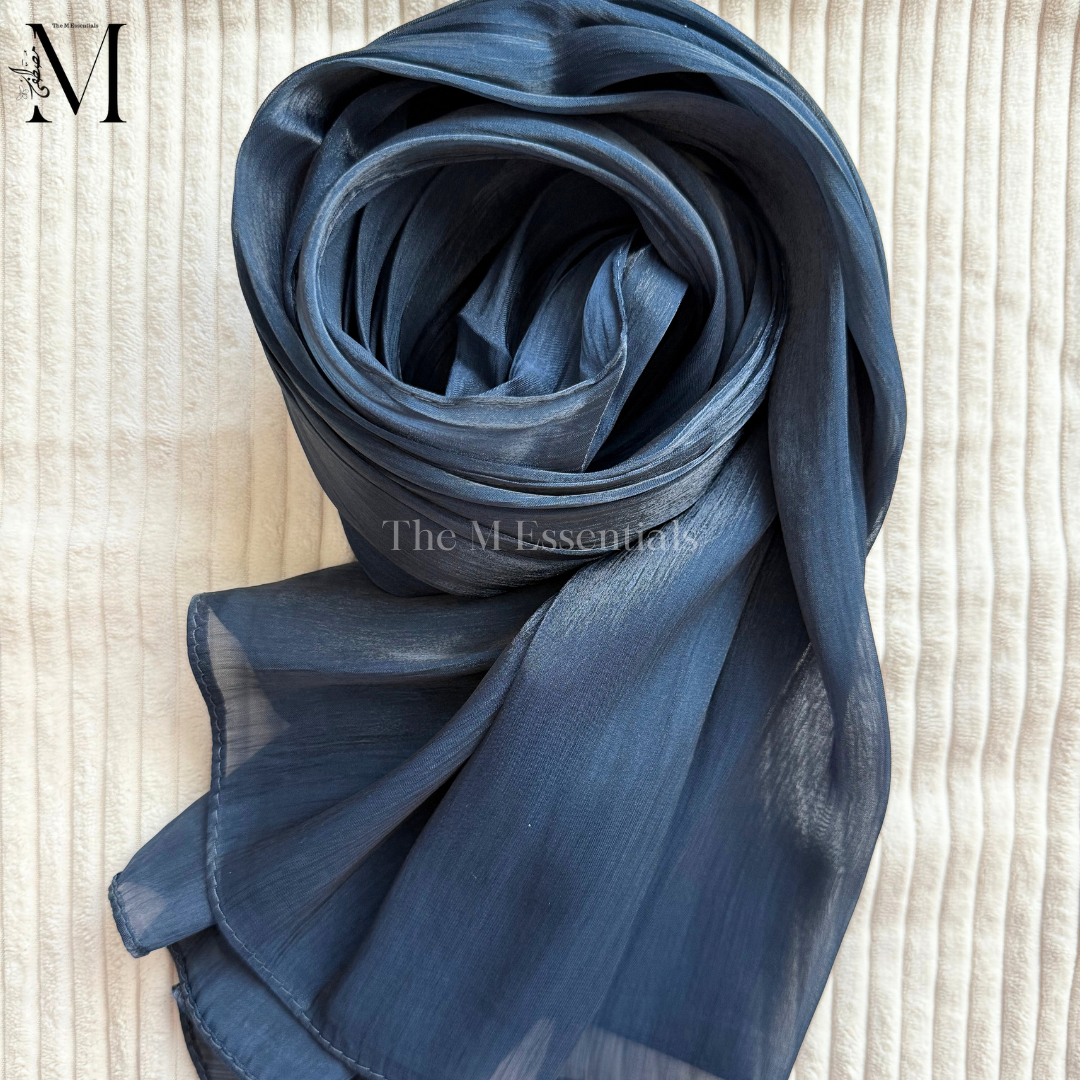Night Time Blue Silk Hijabs Online UAE | Elegant & Luxurious | The M Essentials