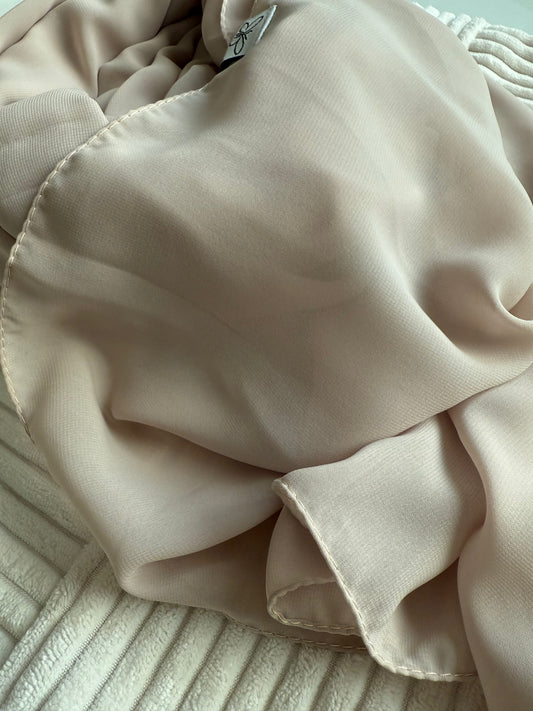 Beige Premium Powder Chiffon Hijab – Neutral & Chic | Made in Indonesia