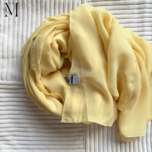 Butter Yellow Powder Chiffon Hijab – Soft & Subtle Glow | Made in Indonesia