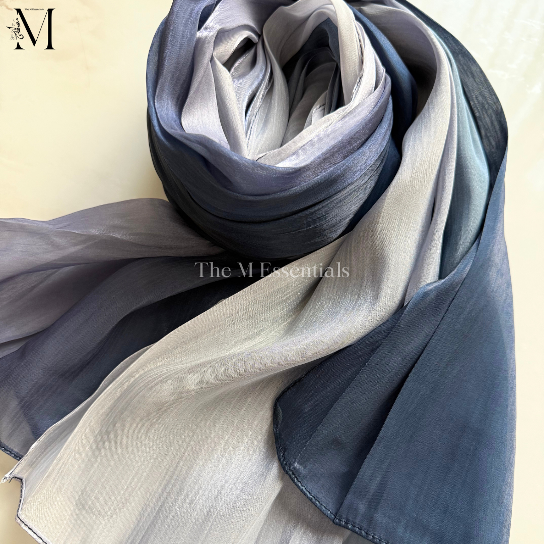 Dark Blue Silk Ombre Hijab | The M Essentials