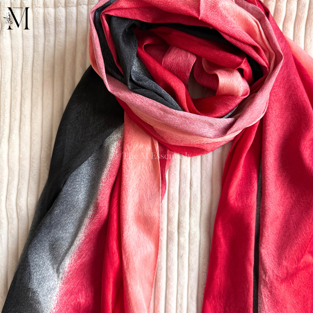 Red Ombre Crinkle Silk Hijab | The M Essentials