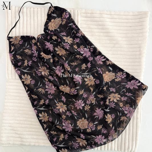 Black Floral Chiffon Niqab UAE
