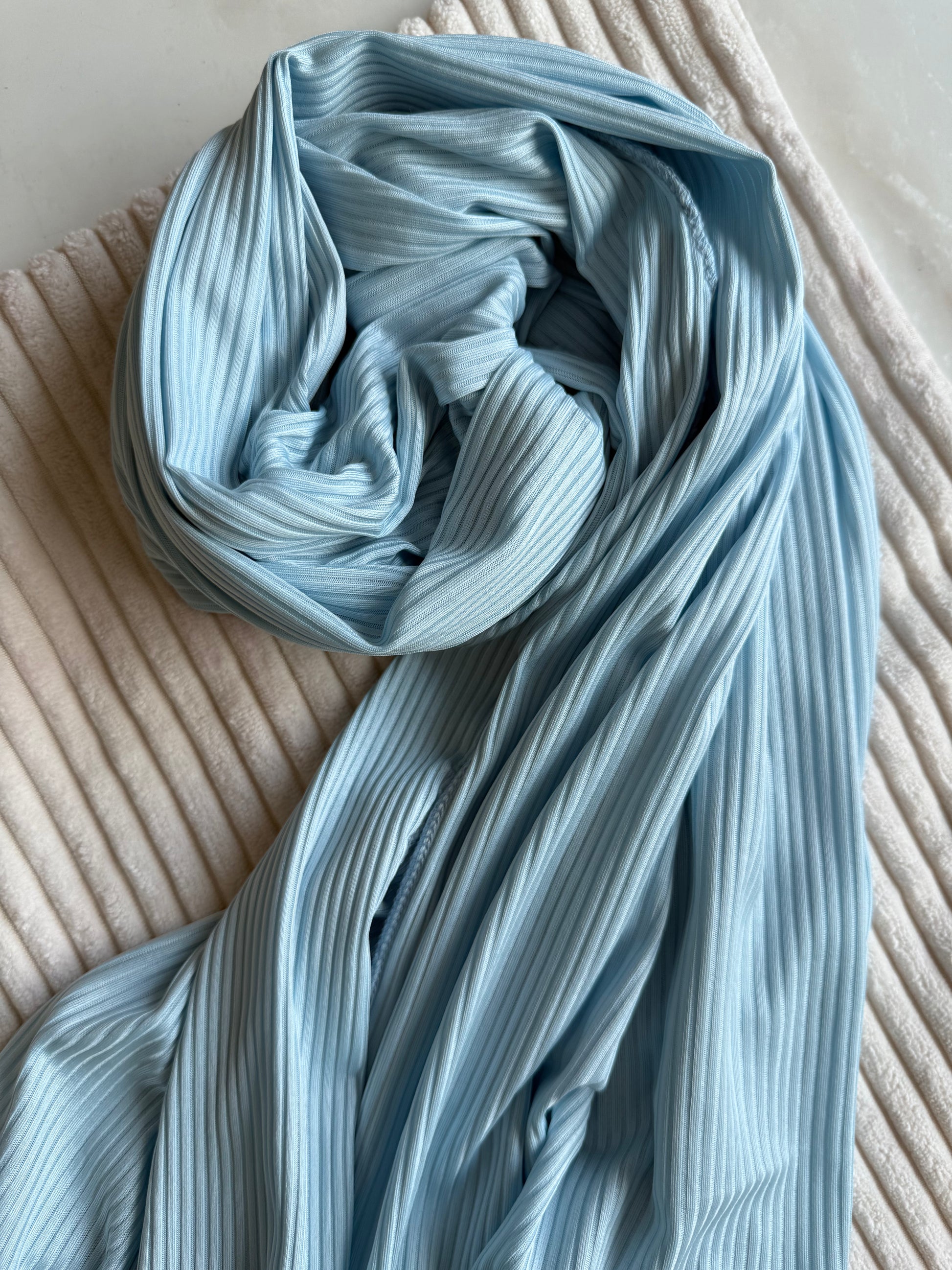 Sky Blue Ribbed Jersey Hijabs Online UAE | Stretch & Comfort | The M Essentials