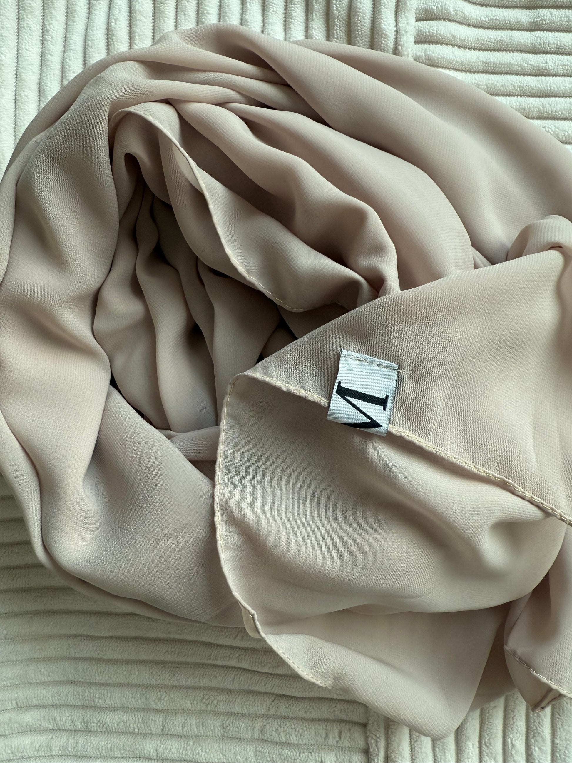 Beige Premium Powder Chiffon Hijab – Neutral & Chic | Made in Indonesia