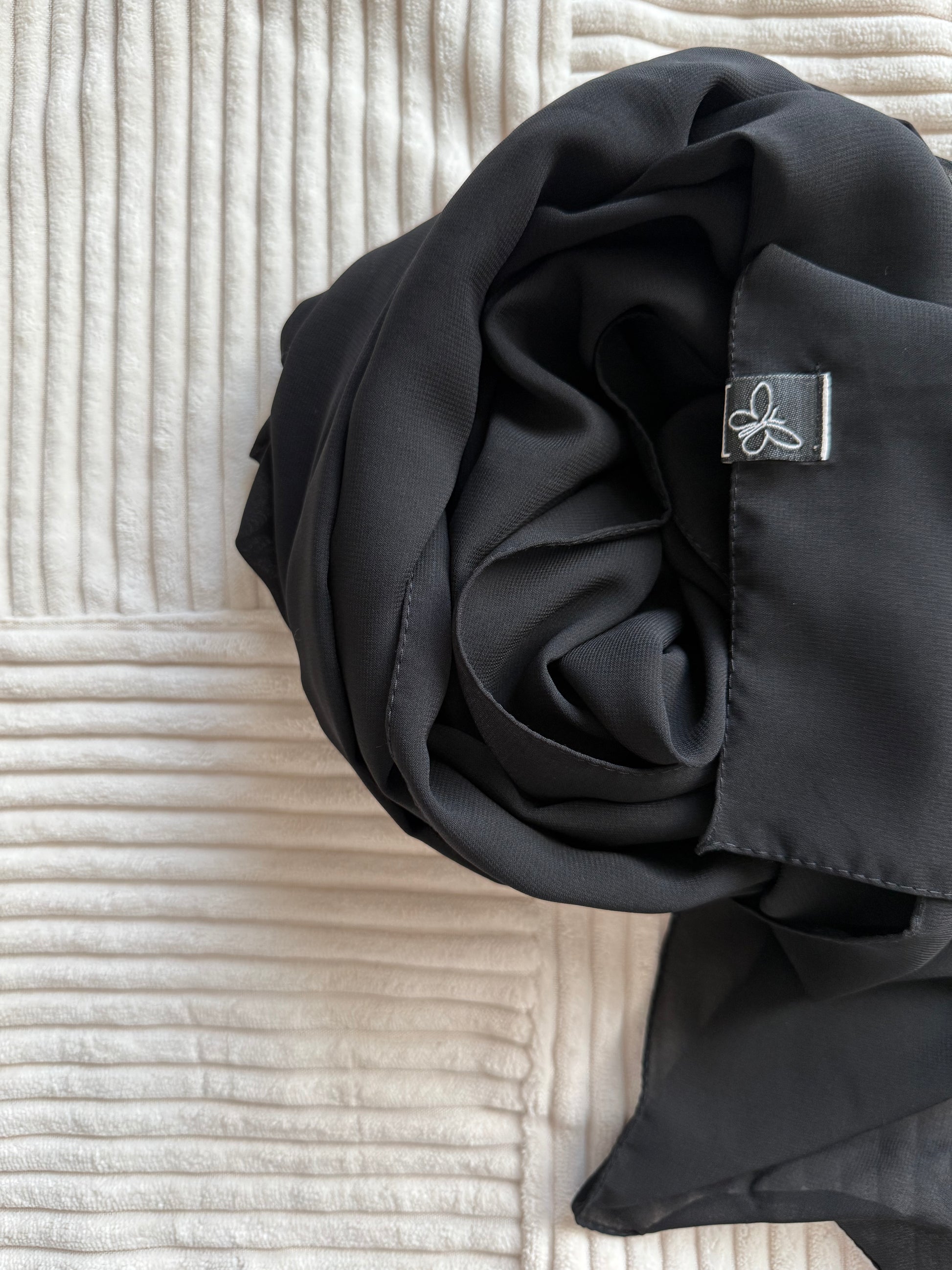 Black Premium Powder Chiffon Hijab – Elegant & Timeless | Made in Indonesia