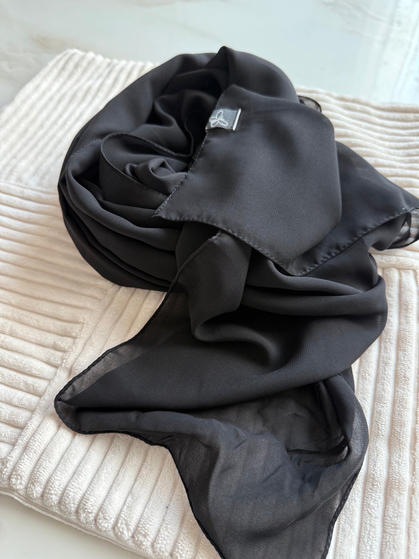 Black Premium Powder Chiffon Hijab – Elegant & Timeless | Made in Indonesia
